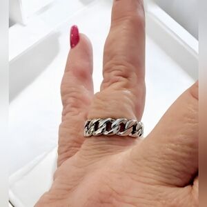 Stainless Steel Stackable Cuban Link Ring Womens Jewelry